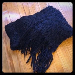 Vintage Black scarf with metallic thread detail and fringe